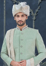 Load image into Gallery viewer, Green Silk Achkan Style Sherwani
