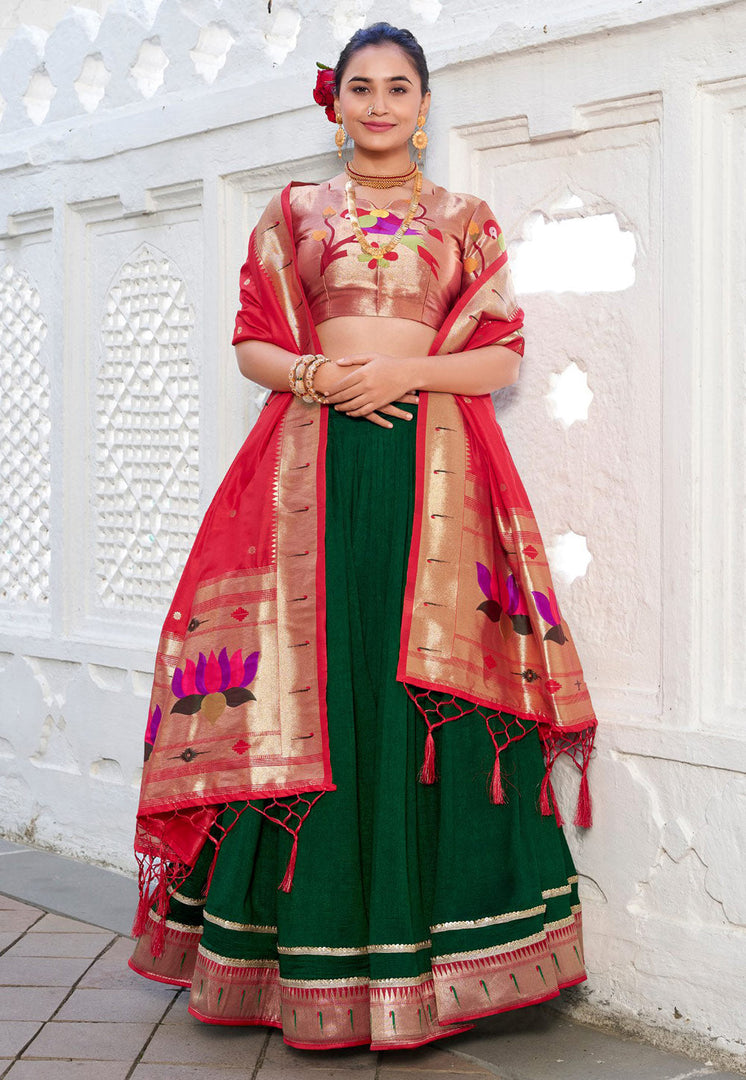 Green Silk Circular Lehenga Choli