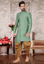 Load image into Gallery viewer, Green Silk Dhoti Sherwani

