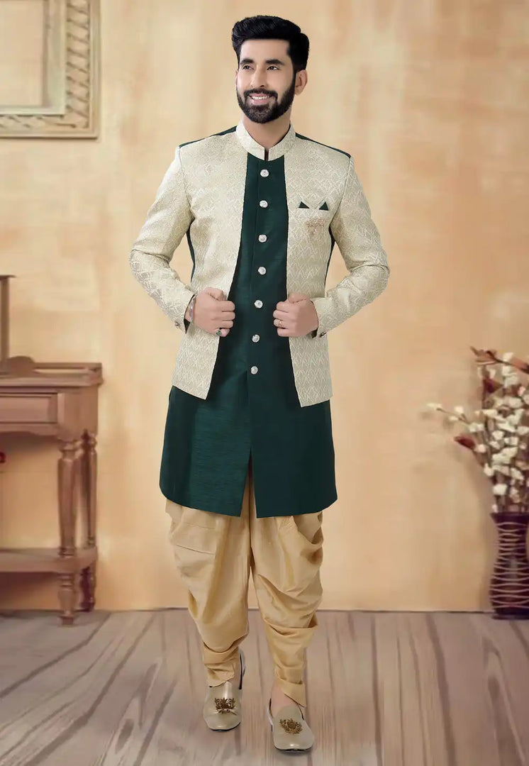 Green Silk Dhoti Sherwani