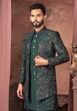Load image into Gallery viewer, Green Silk Jacket Style Sherwani
