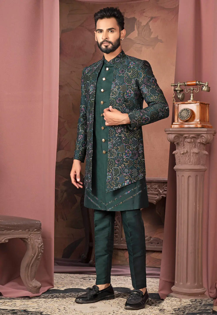 Green Silk Jacket Style Sherwani