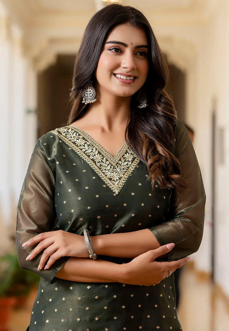 Green Silk Long Kurti