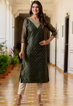 Load image into Gallery viewer, Green Silk Long Kurti
