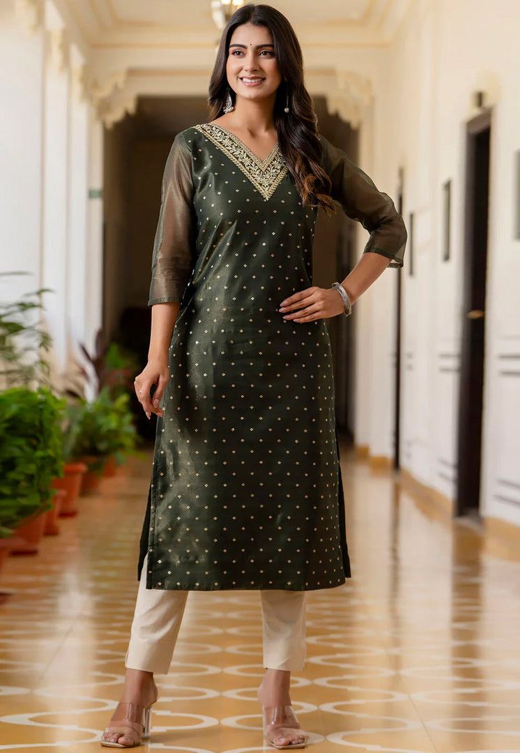 Green Silk Long Kurti