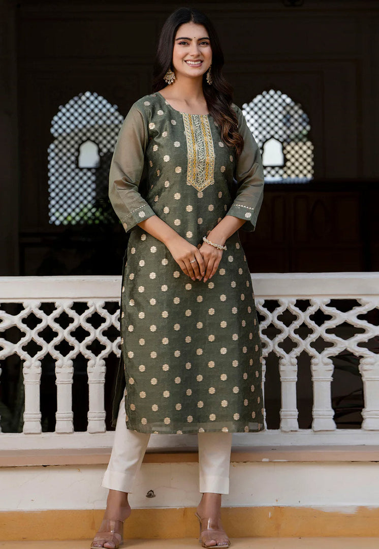 Green Silk Long Kurti