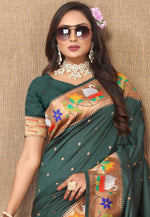 Load image into Gallery viewer, Green Silk Paithani Saree
