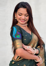 Load image into Gallery viewer, Green Silk Paithani Saree