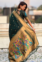 Load image into Gallery viewer, Green Silk Paithani Saree