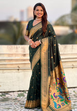 Load image into Gallery viewer, Green Silk Paithani Saree