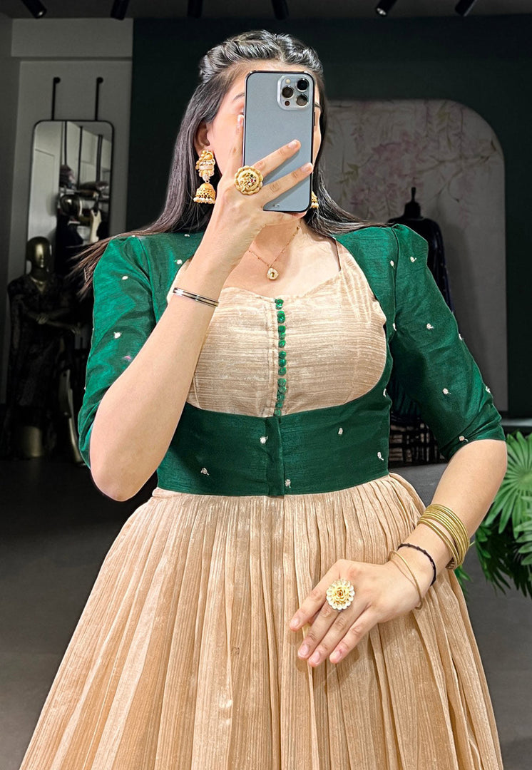 Green Silk Printed Gown
