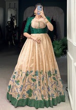 Load image into Gallery viewer, Green Silk Printed Gown

