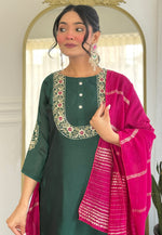 Load image into Gallery viewer, Green Silk Readymade Pakistani Suit
