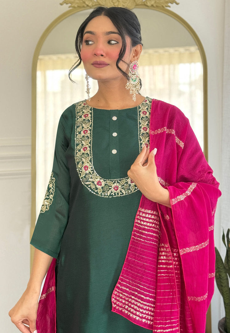 Green Silk Readymade Pakistani Suit