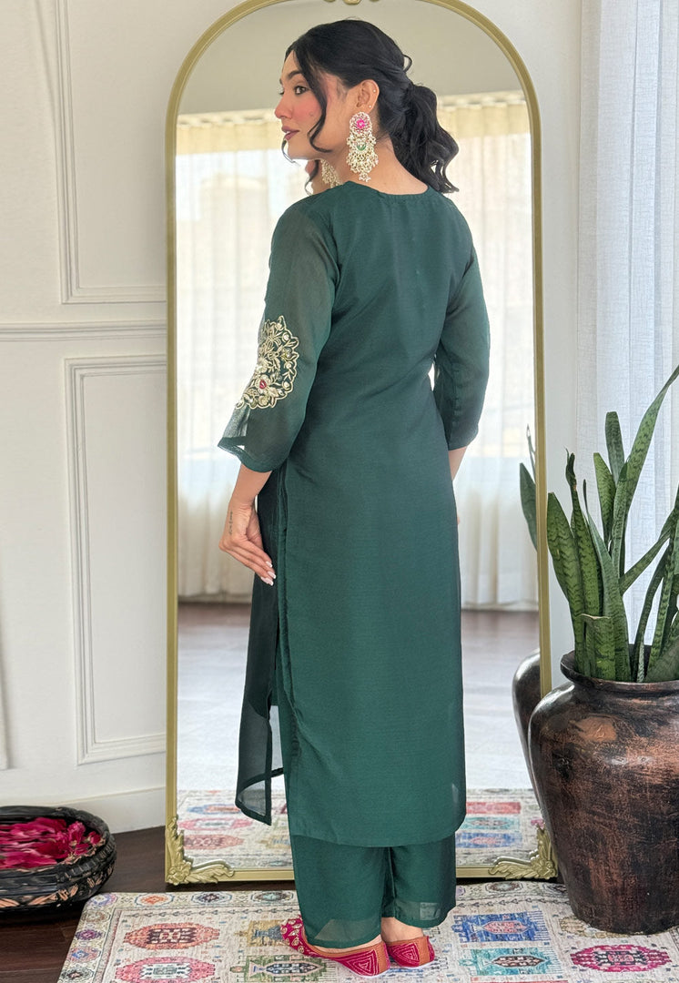 Green Silk Readymade Pakistani Suit