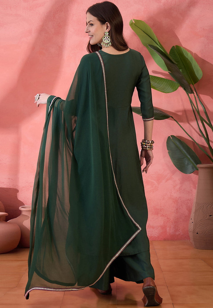 Green Silk Readymade Pakistani Suit