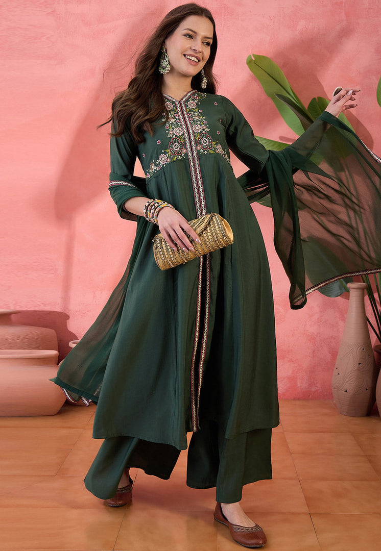 Green Silk Readymade Pakistani Suit