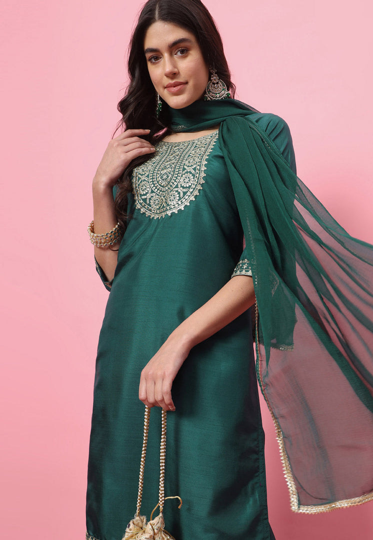 Green Silk Readymade Pakistani Suit