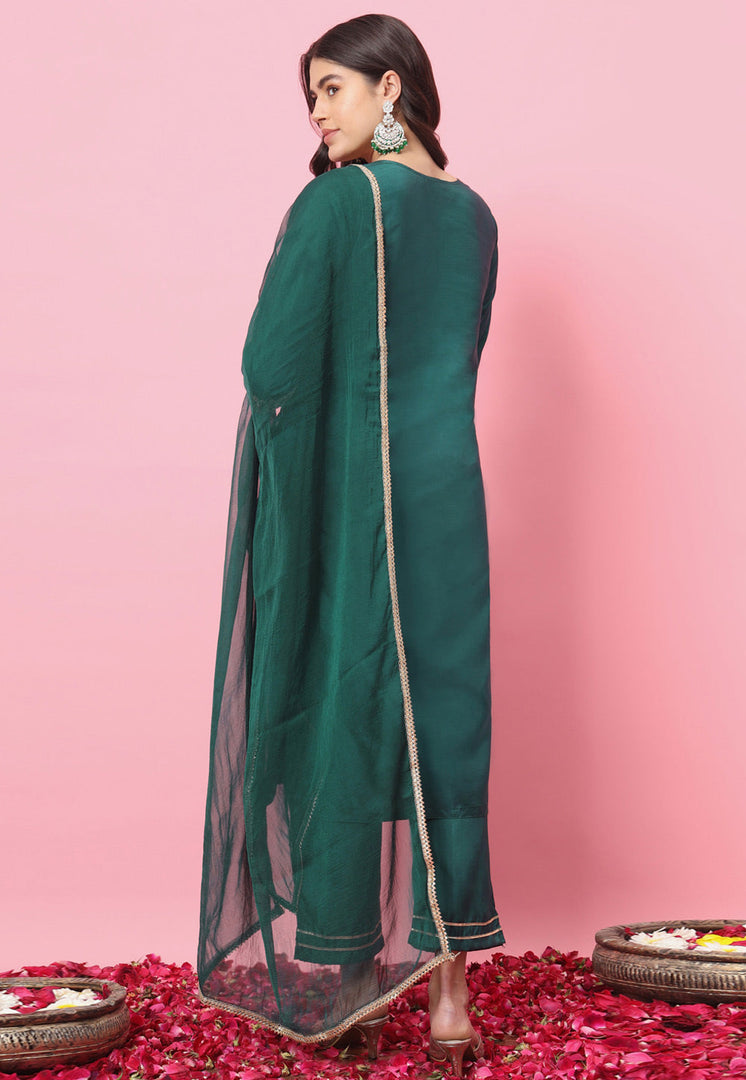 Green Silk Readymade Pakistani Suit