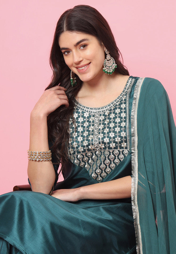Green Silk Readymade Pakistani Suit