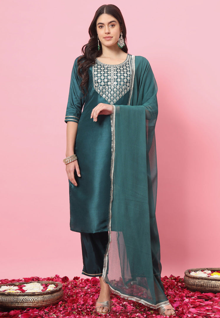 Green Silk Readymade Pakistani Suit