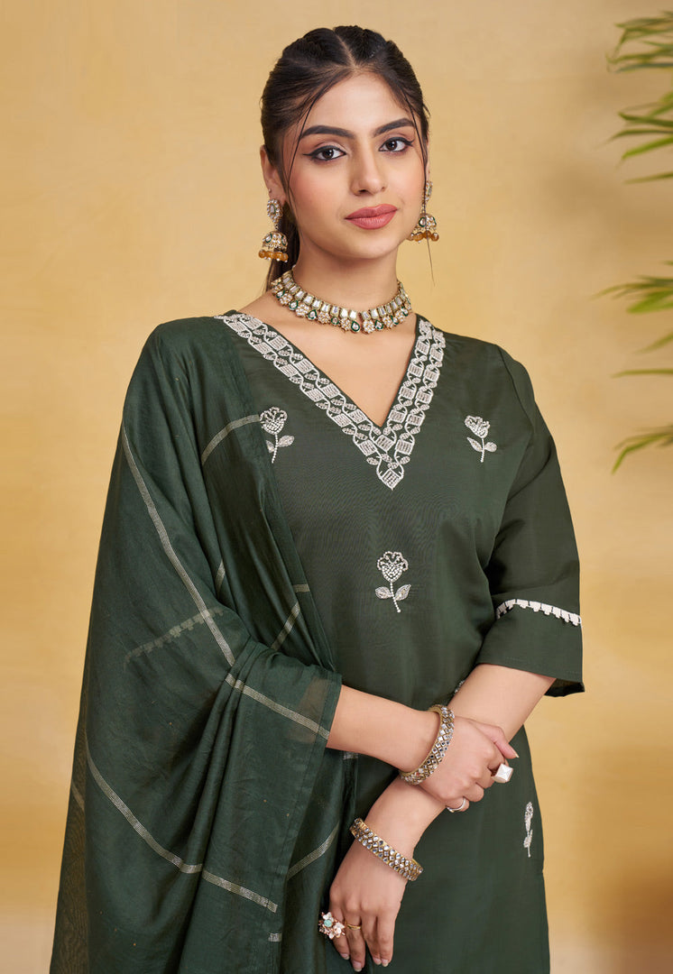 Green Silk Readymade Pant Style Suit