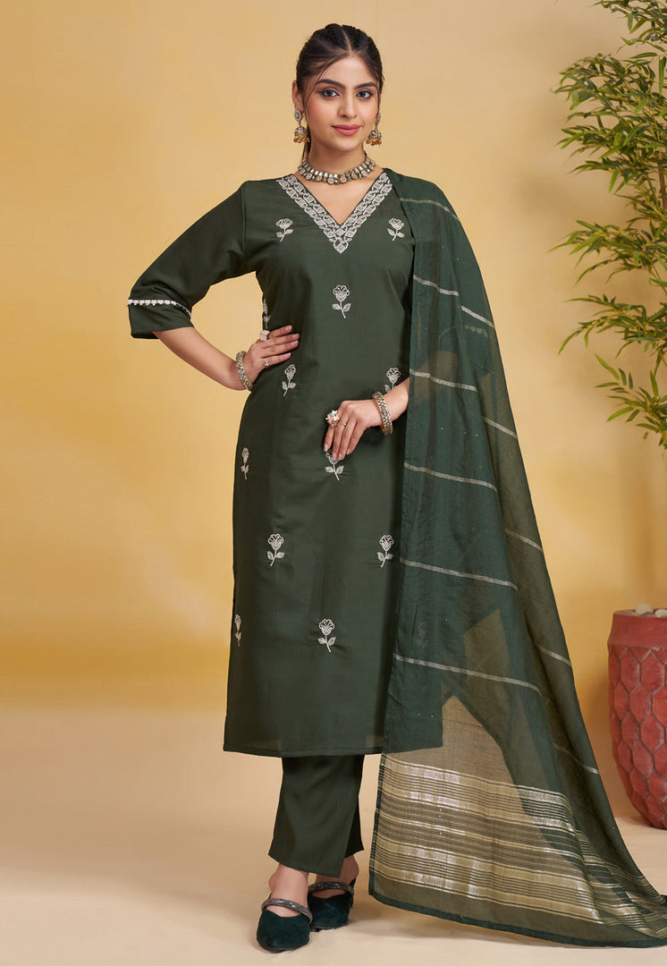 Green Silk Readymade Pant Style Suit