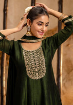Load image into Gallery viewer, Green Silk Readymade Pant Style Suit
