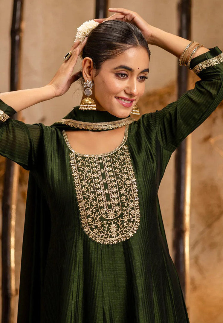 Green Silk Readymade Pant Style Suit