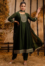 Load image into Gallery viewer, Green Silk Readymade Pant Style Suit
