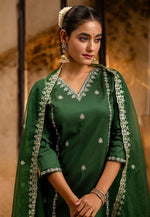 Load image into Gallery viewer, Green Silk Readymade Pant Style Suit
