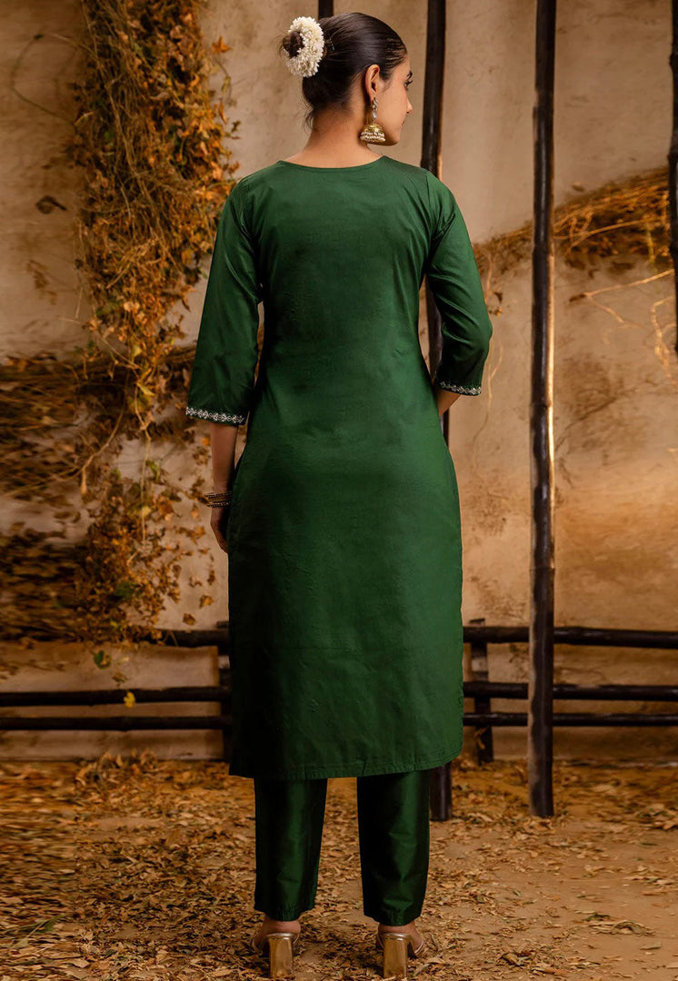 Green Silk Readymade Pant Style Suit
