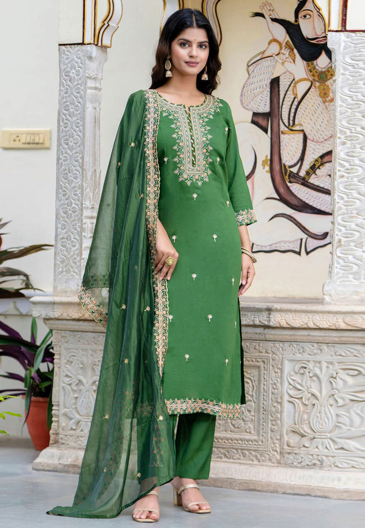 Green Silk Readymade Pant Style Suit