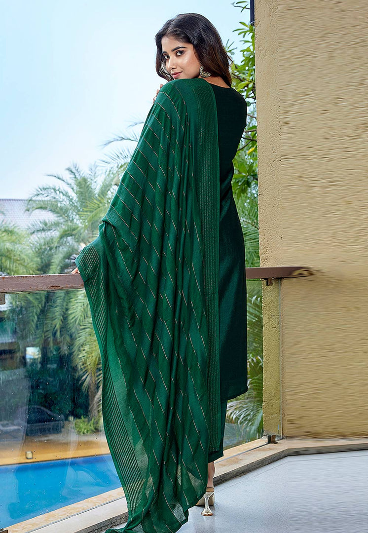 Green Silk Readymade Pant Style Suit