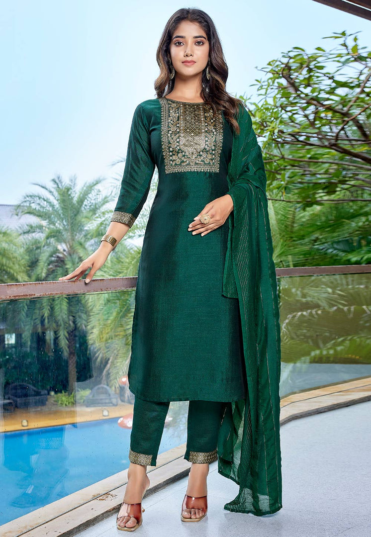 Green Silk Readymade Pant Style Suit