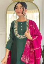 Load image into Gallery viewer, Green Silk Readymade Pant Style Suit
