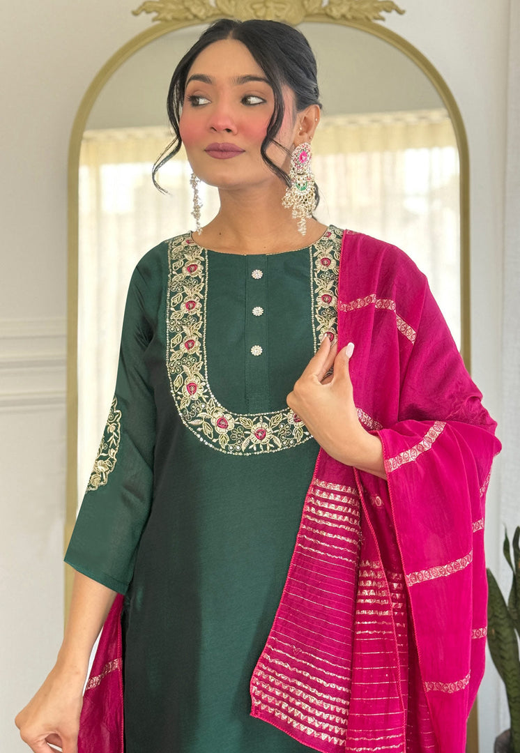 Green Silk Readymade Pant Style Suit