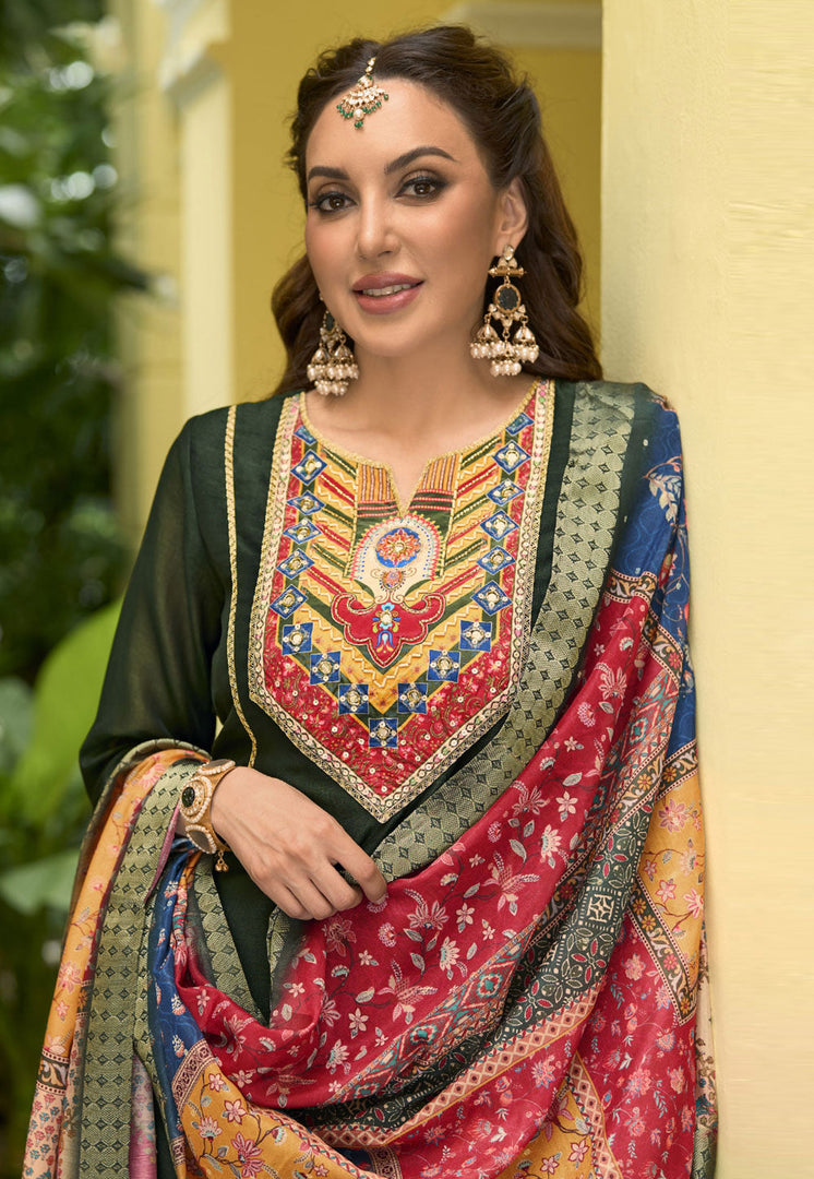 Green Silk Readymade Pant Style Suit