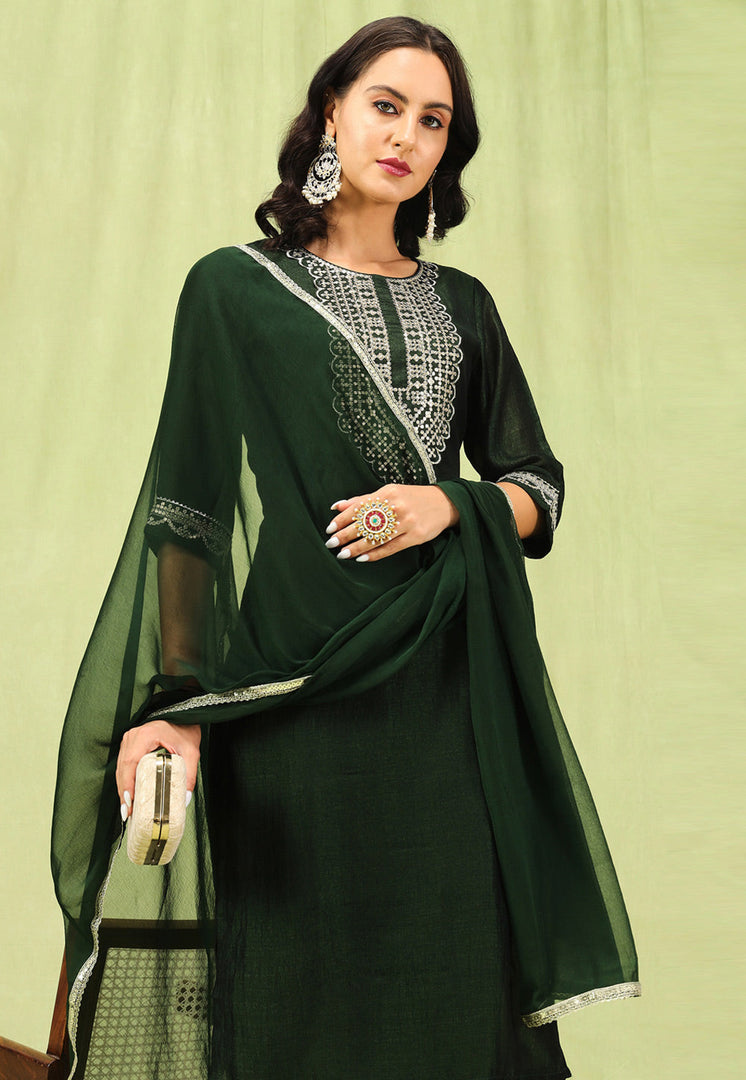 Green Silk Readymade Pant Style Suit