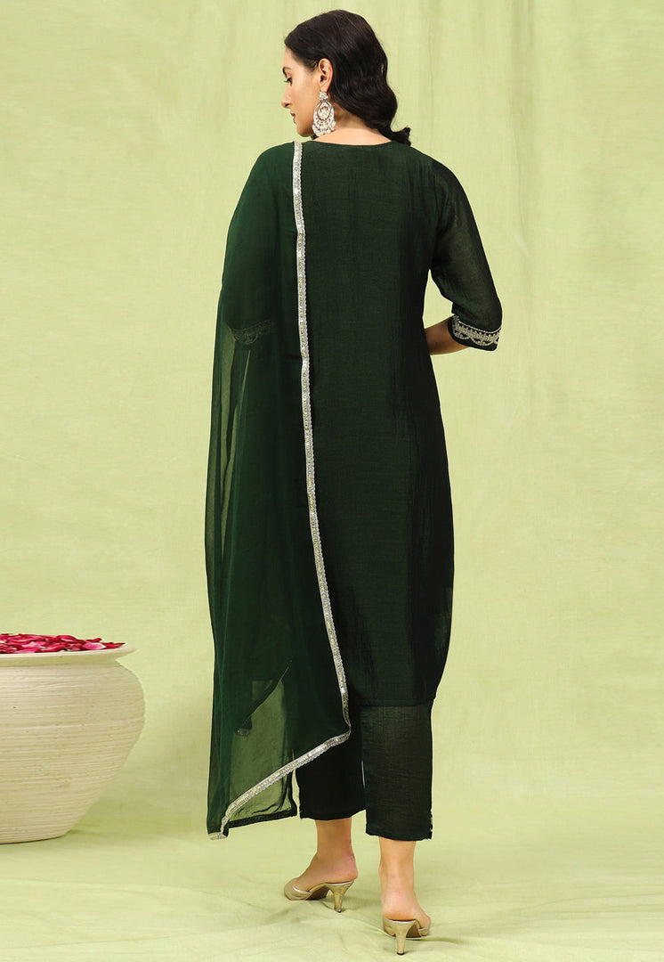 Green Silk Readymade Pant Style Suit