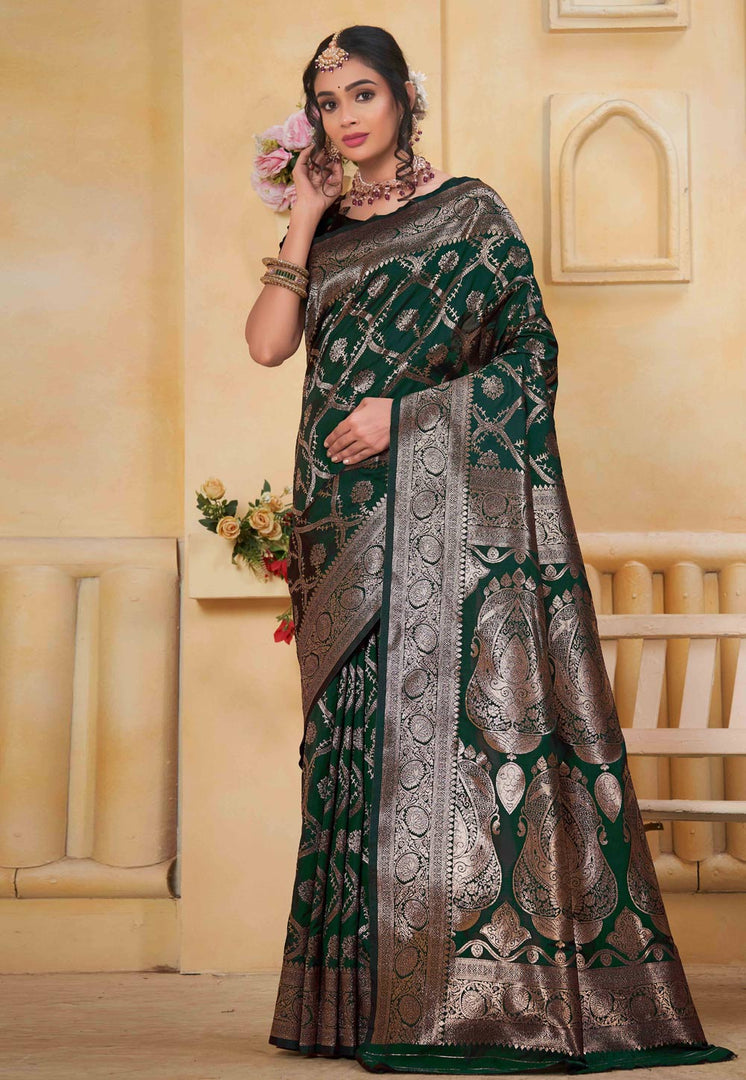 Green Silk Saree With Blouse