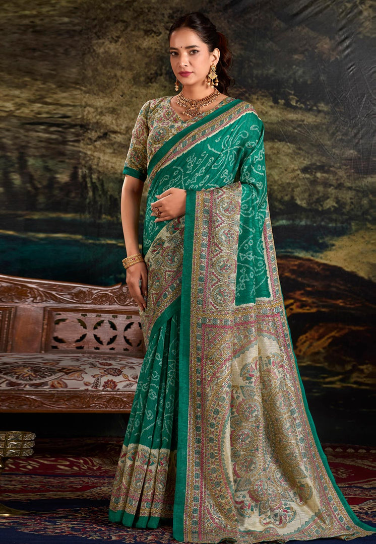 Green Silk Saree With Blouse