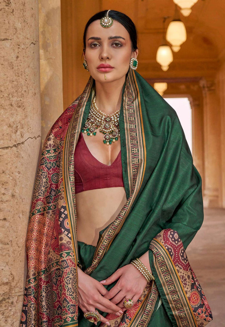 Green Silk Saree With Blouse