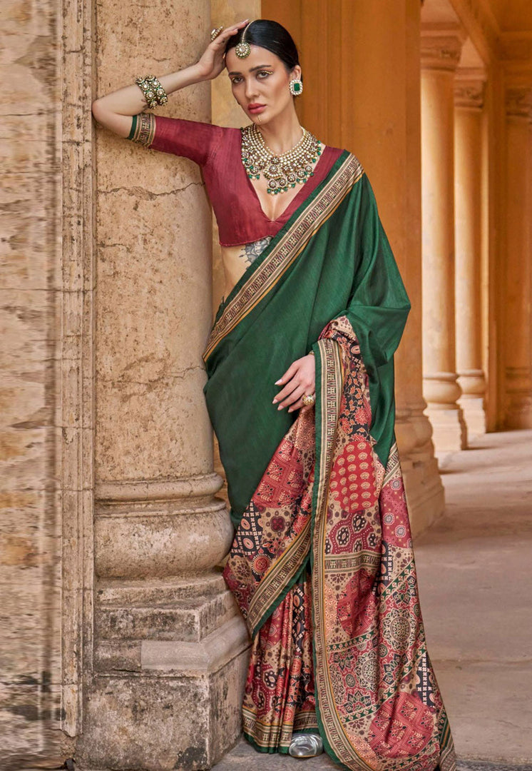 Green Silk Saree With Blouse