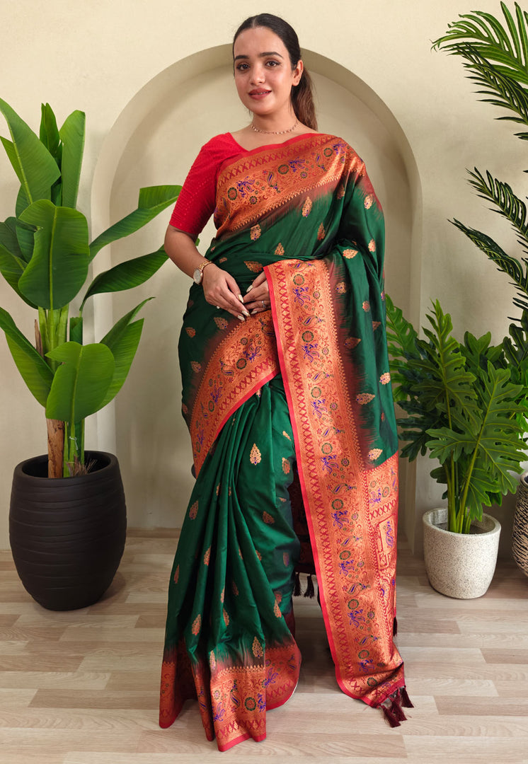 Green Silk Saree With Blouse
