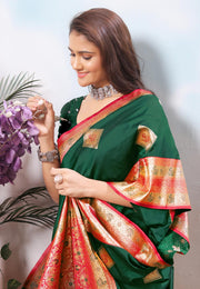 Green Silk Saree With Blouse