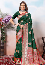 Load image into Gallery viewer, Green Silk Saree With Blouse
