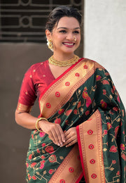 Green Silk Saree With Blouse