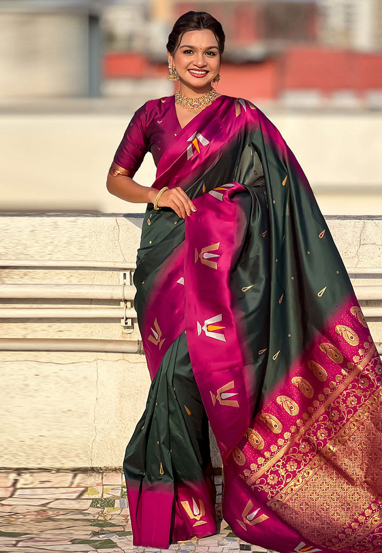 Green Silk Saree With Blouse
