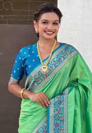 Green Silk Saree With Blouse